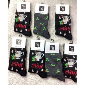 Lot of 7 Yo Sox Womens Festive Eggnog & Holly Socks Size 6-10 Cotton Blend*NWT